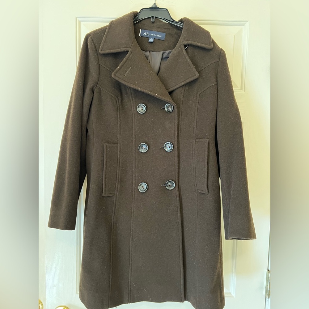 Anne Klein Dark Brown Double-Breasted Pea Coat